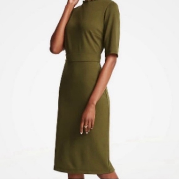 Ann Taylor Dresses & Skirts - ⭐️ NWT Ann Taylor - Olive Green Midi Jersey Sheath Dress - SZ 8